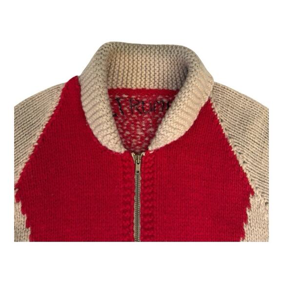 Vintage 40’s/50’s Hot Rod Motif Cowichan Shawl Collar Zip Front Sweater S/M - Picture 7 of 8